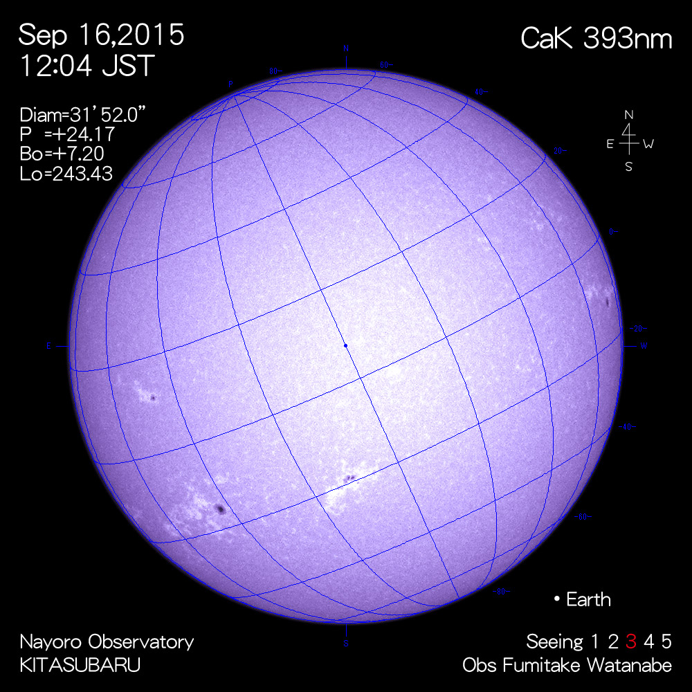 2015年9月16日CaK波長の太陽
