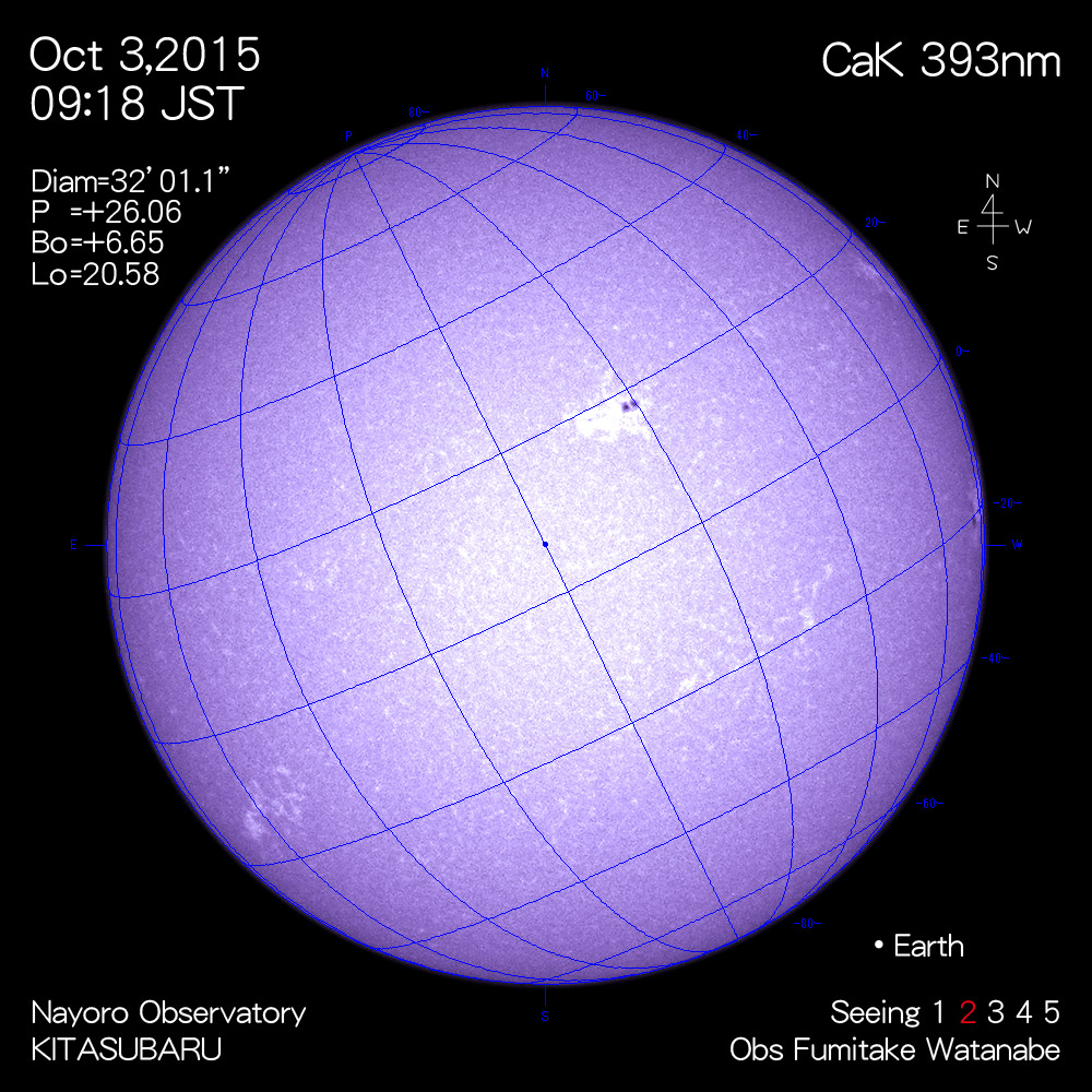 2015年10月3日CaK波長の太陽