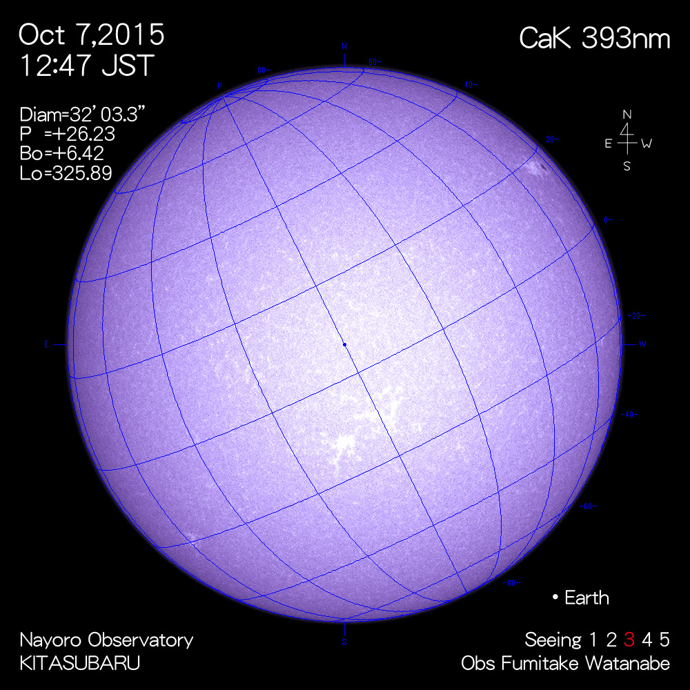 2015年10月7日CaK波長の太陽