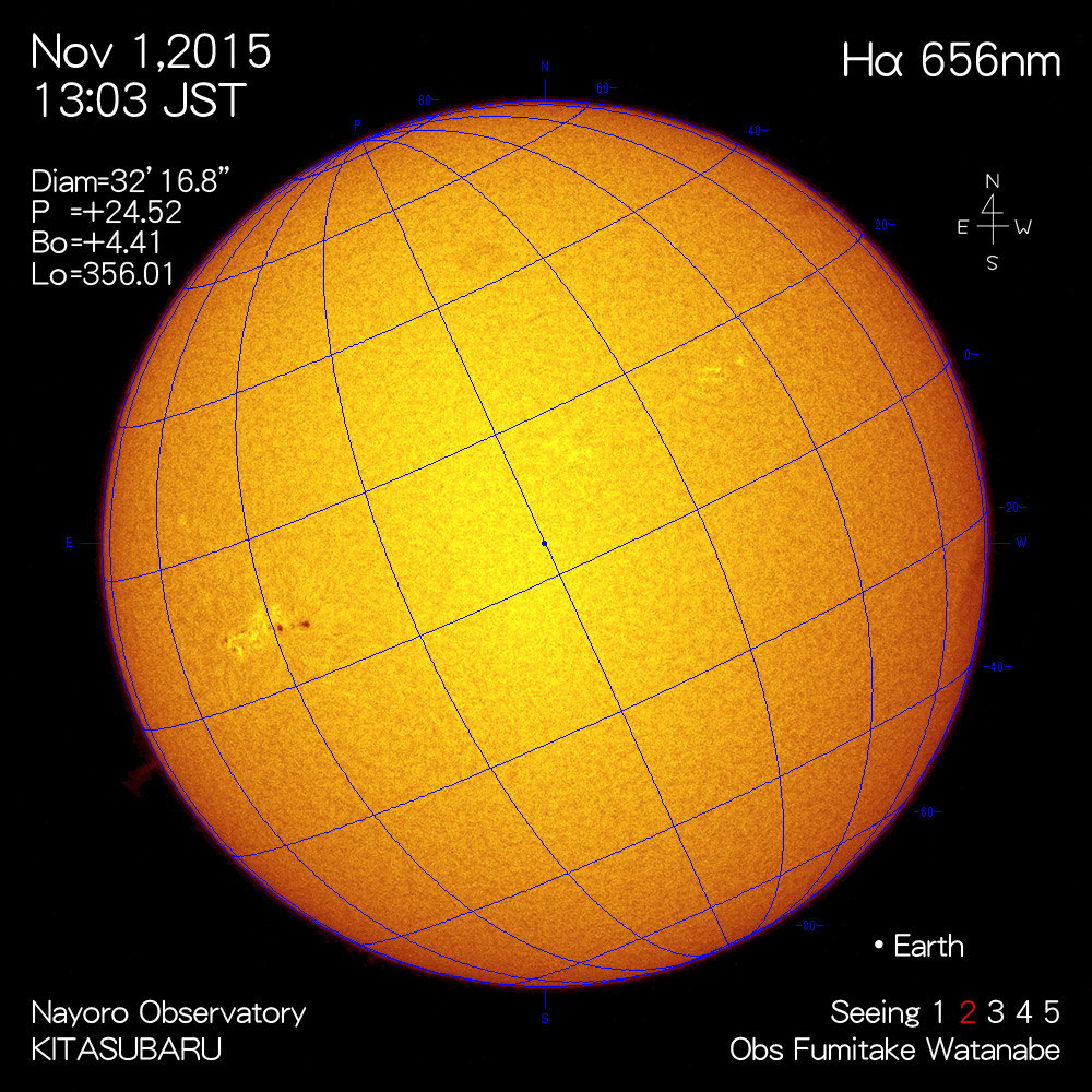 2015年11月1日Hα波長の太陽