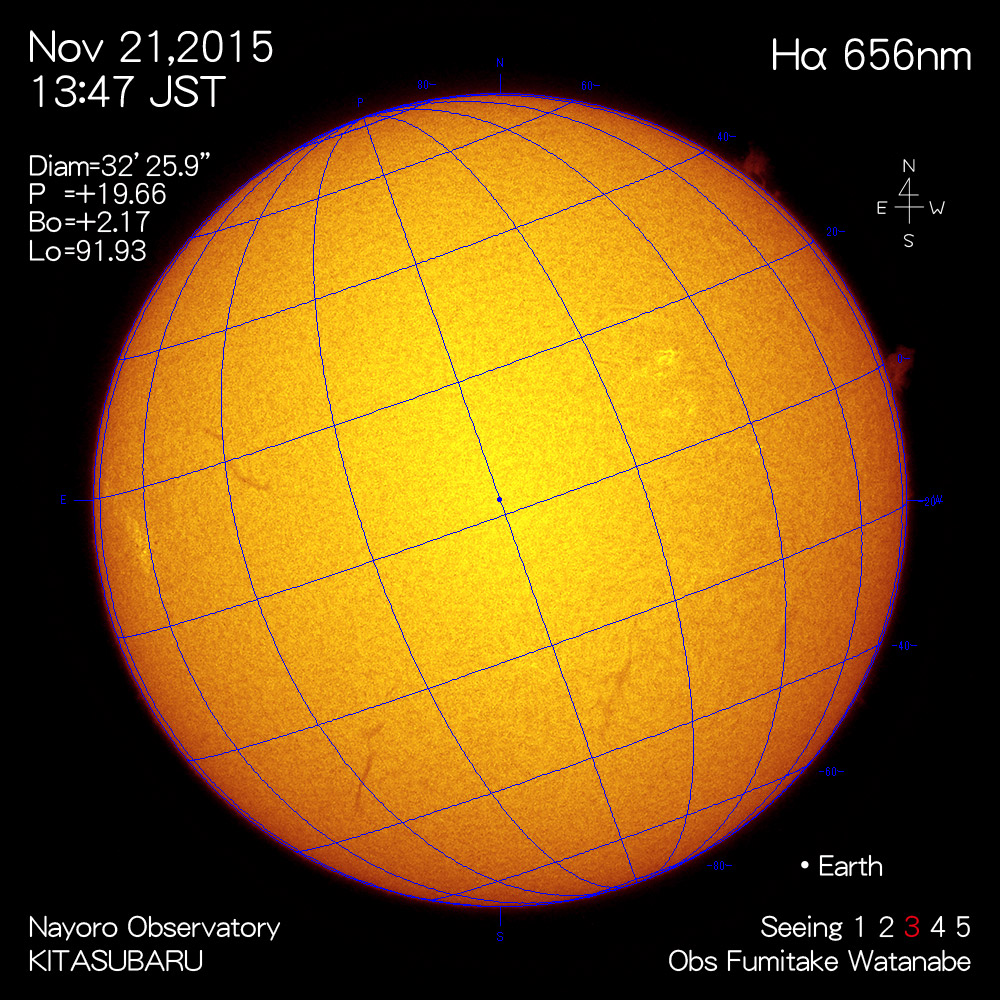 2015年11月21日Hα波長の太陽