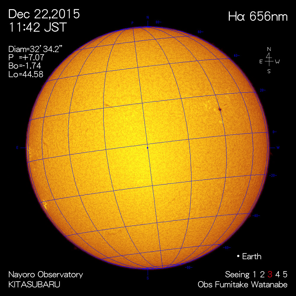 2015年12月22日Hα波長の太陽