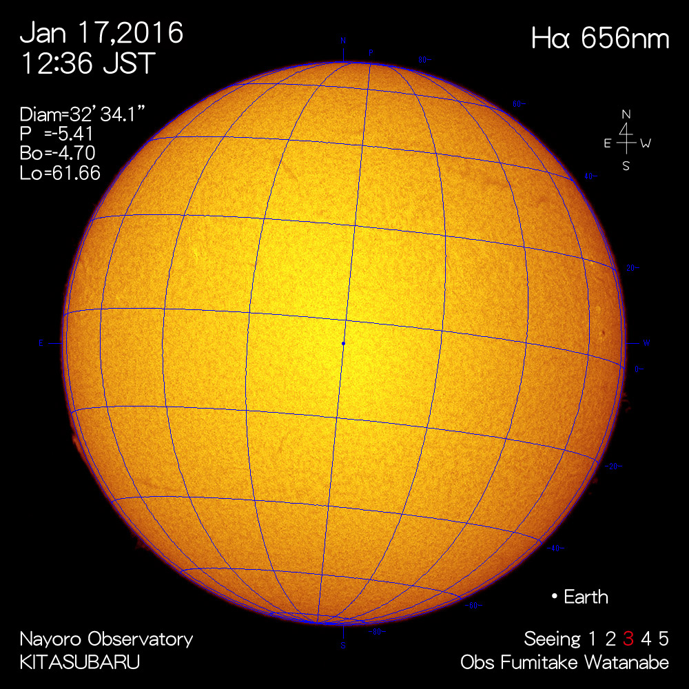 2016年1月17日Hα波長の太陽