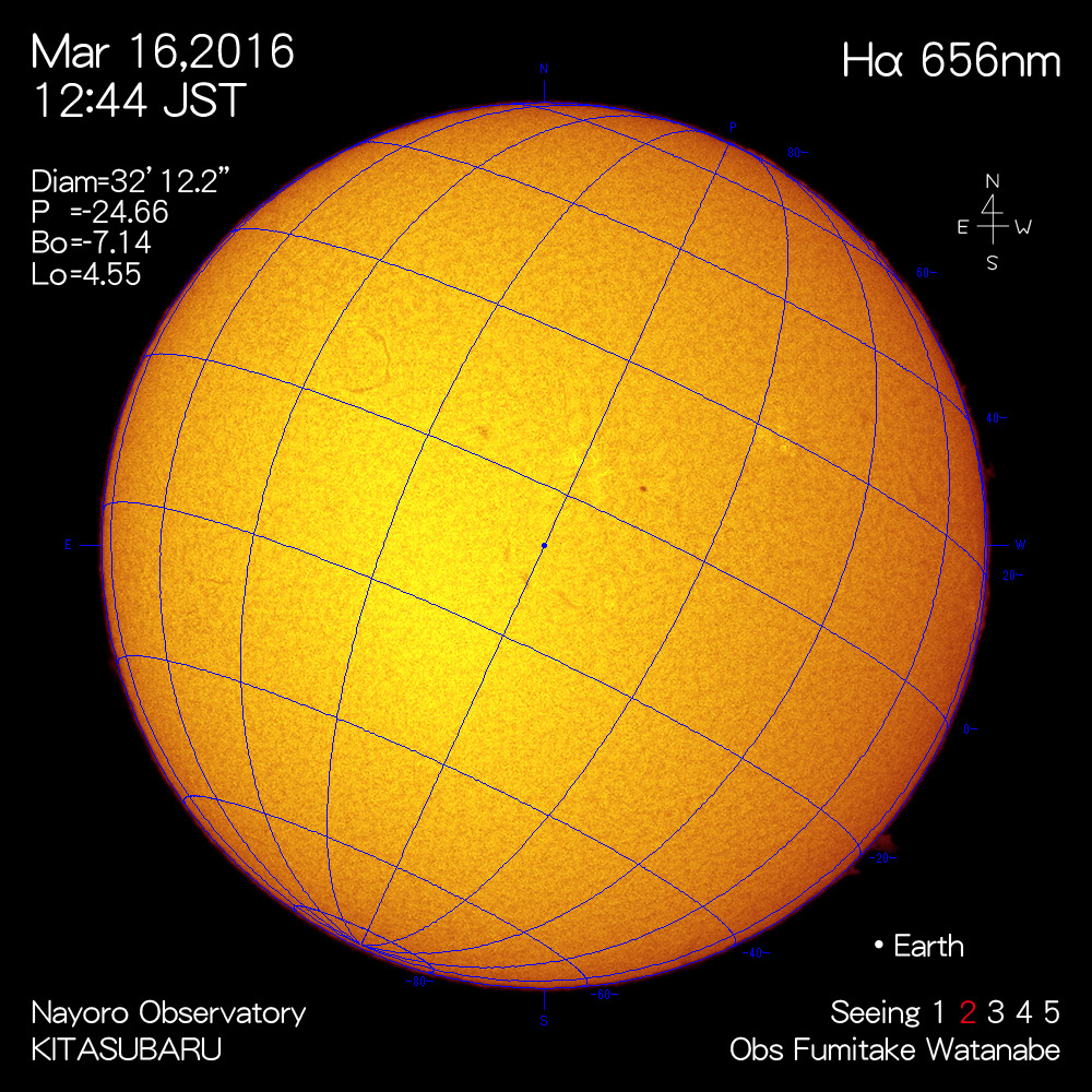 2016年3月16日Hα波長の太陽