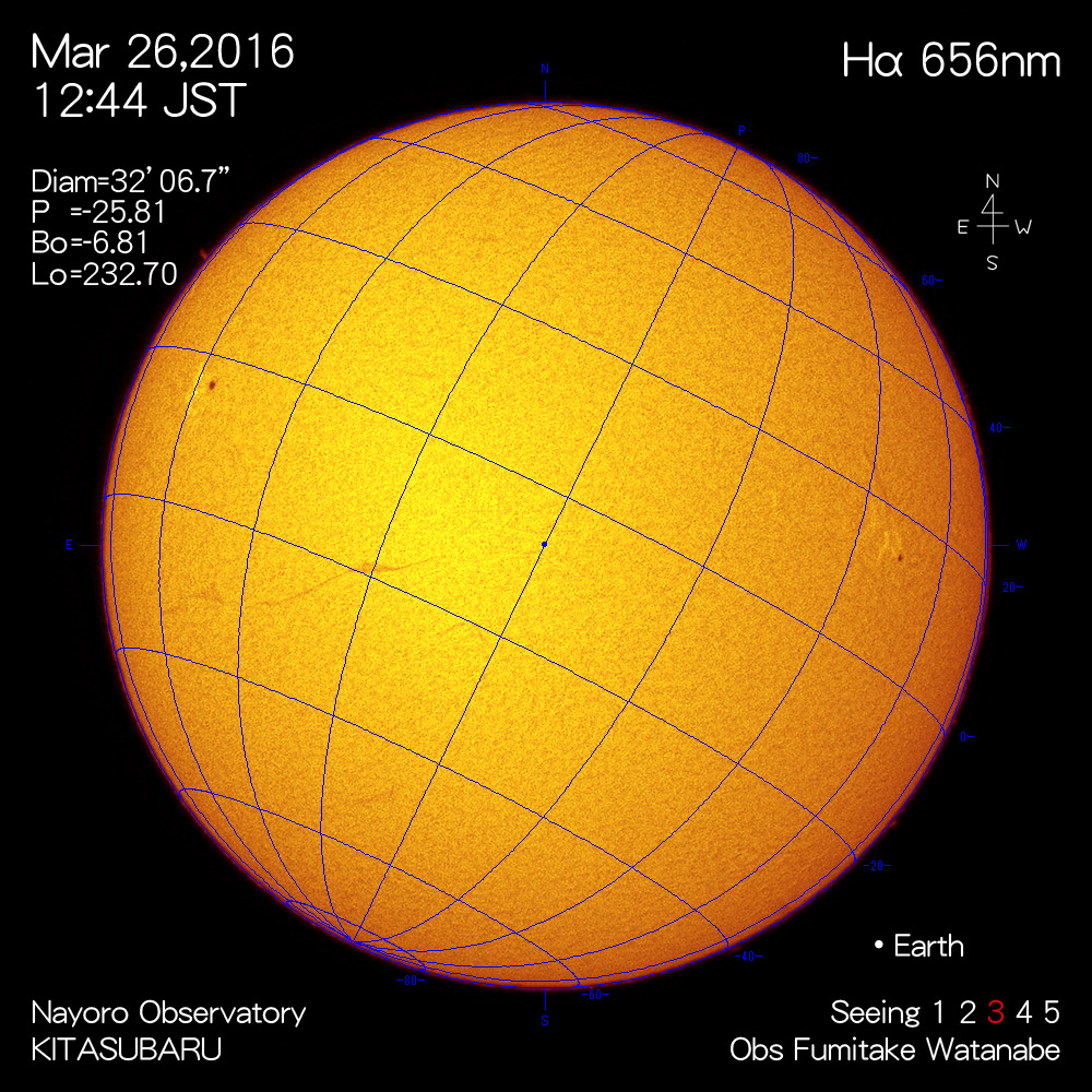 2016年3月26日Hα波長の太陽