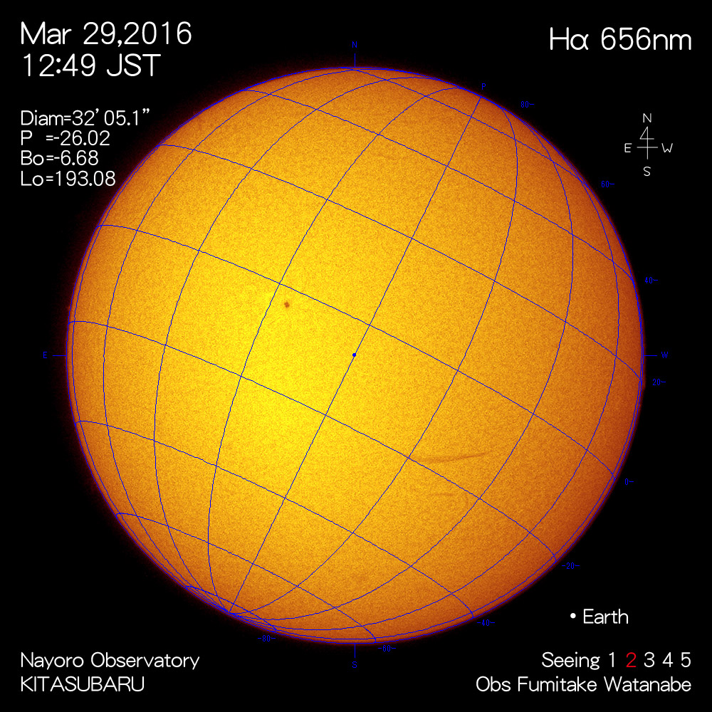 2016年3月29日Hα波長の太陽