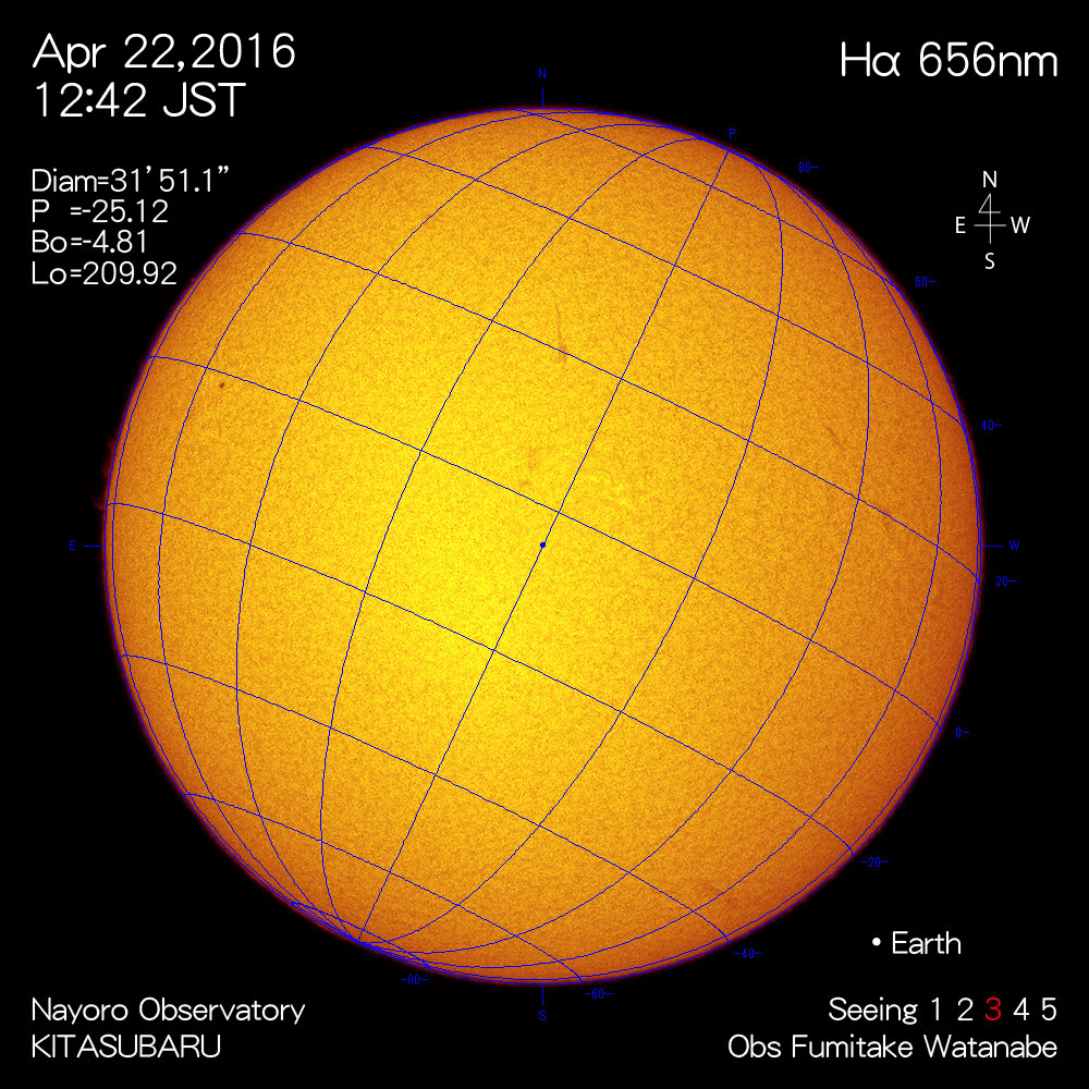 2016年4月22日Hα波長の太陽