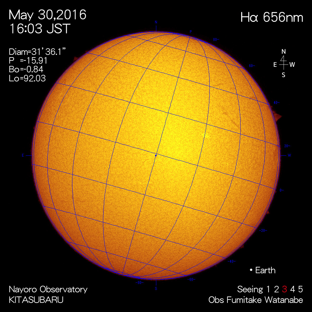 2016年5月30日Hα波長の太陽
