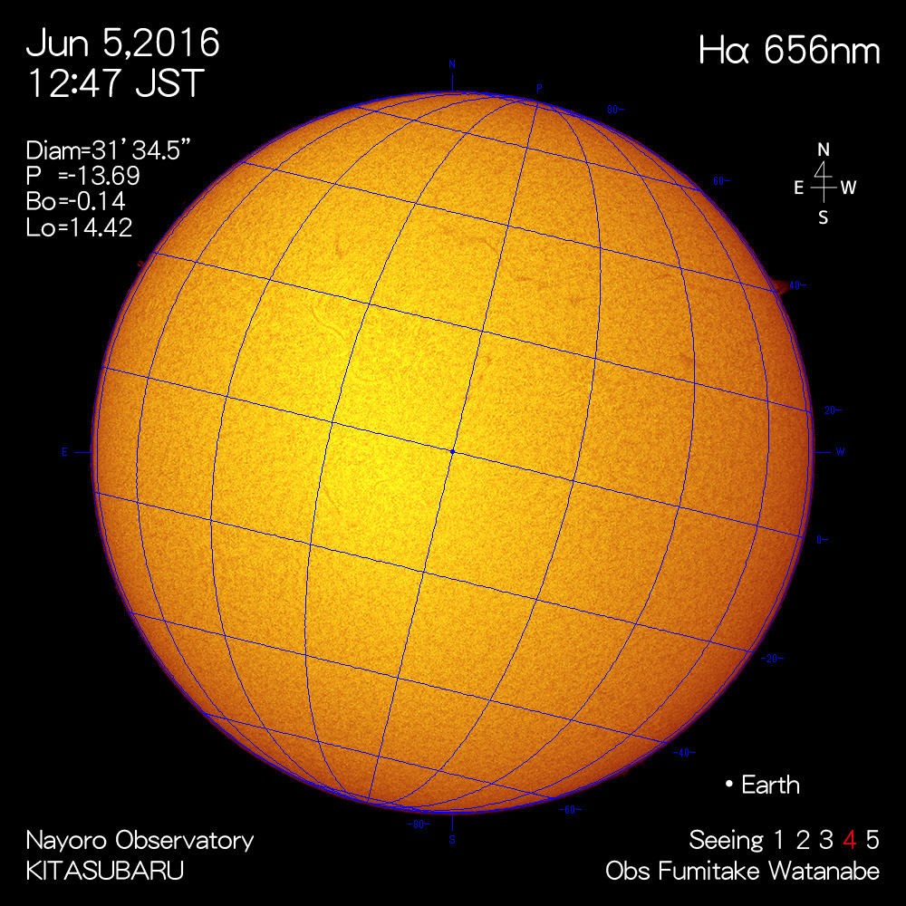 2016年6月5日Hα波長の太陽