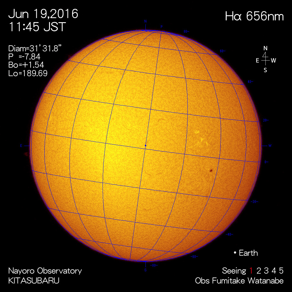 2016年6月19日Hα波長の太陽