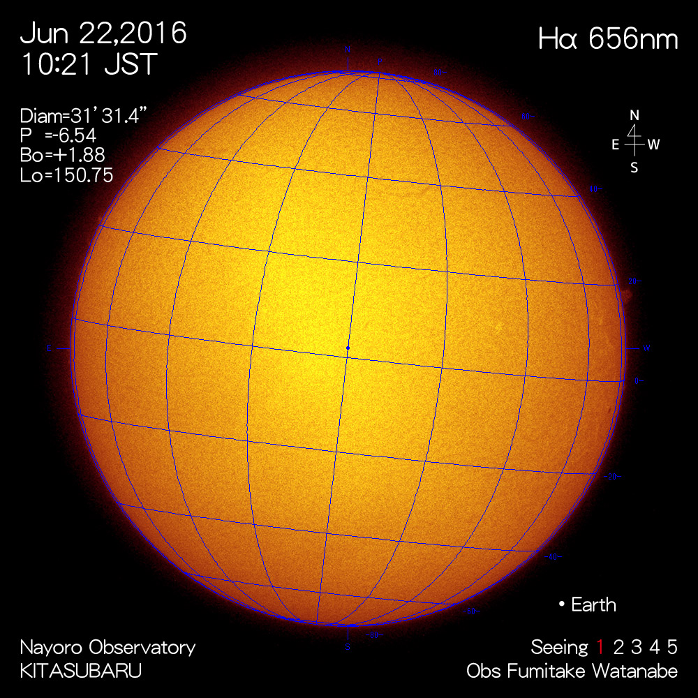 2016年6月22日Hα波長の太陽