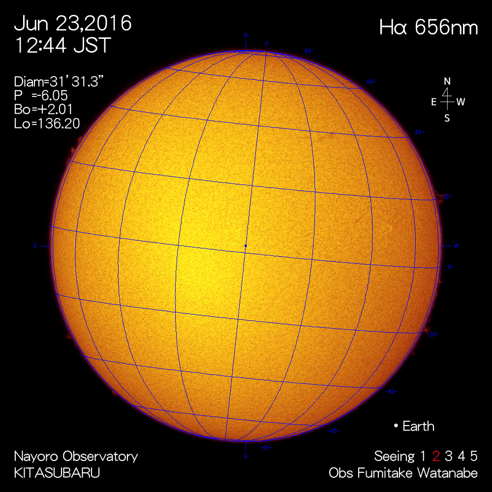 2016年6月23日Hα波長の太陽