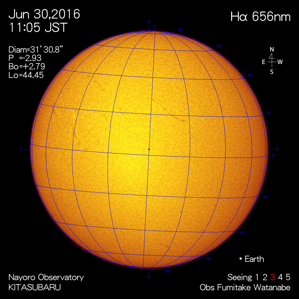 2016年6月30日Hα波長の太陽