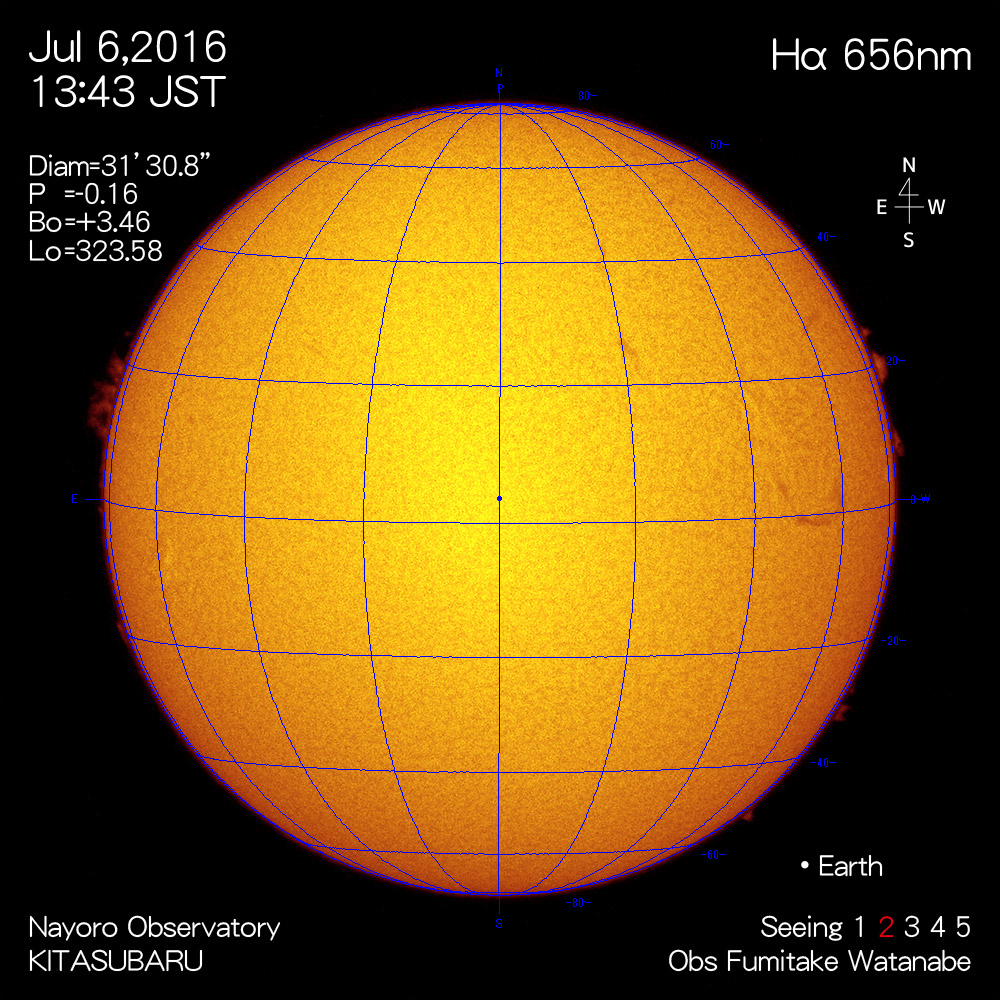 2016年7月6日Hα波長の太陽