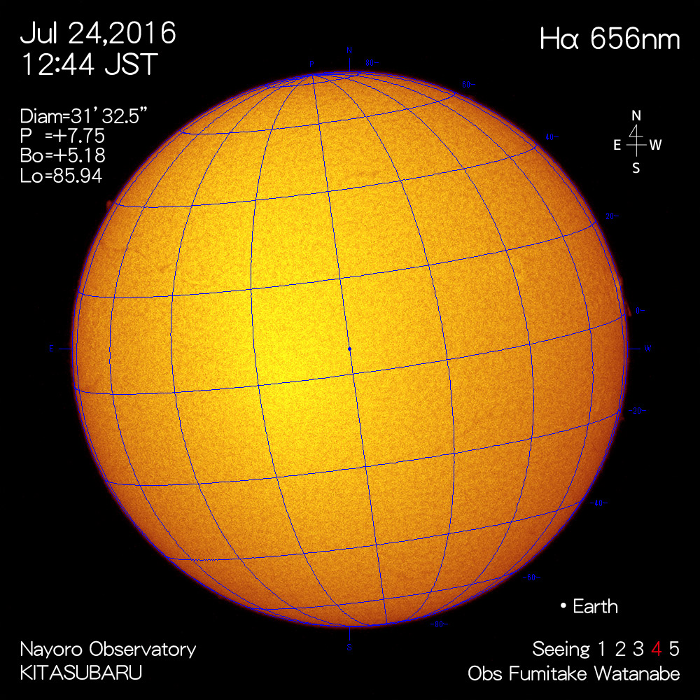 2016年7月24日Hα波長の太陽