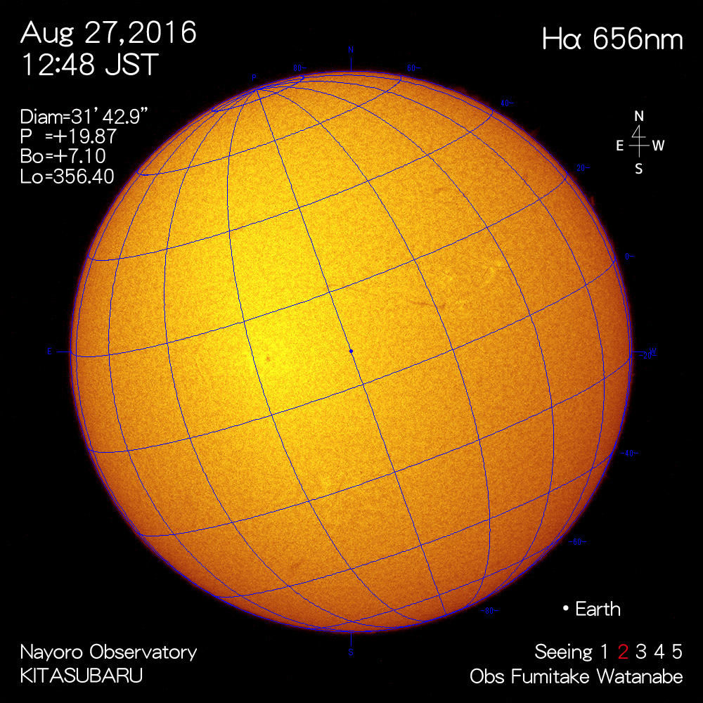 2016年8月27日Hα波長の太陽