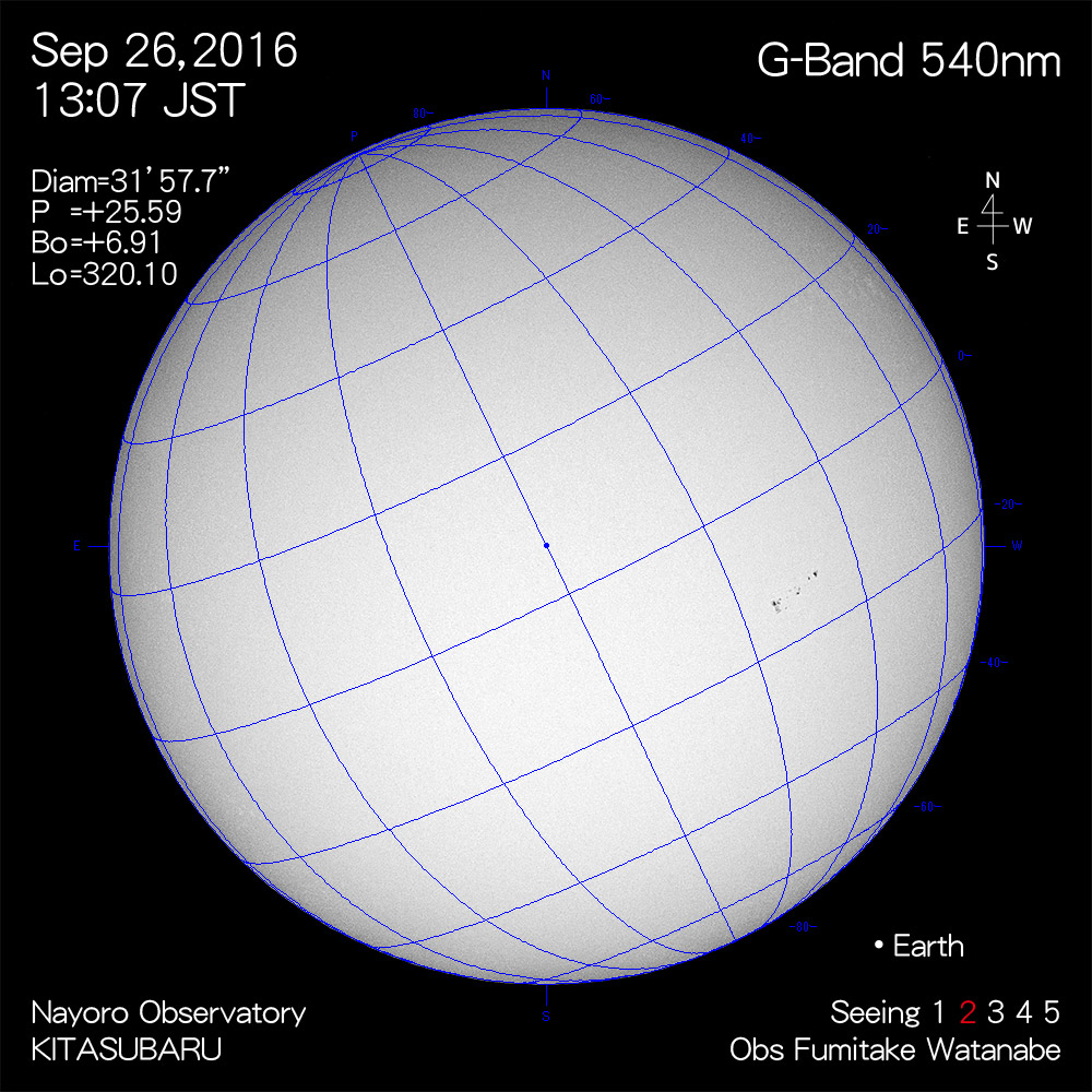 2016年9月26日540nm波長の太陽