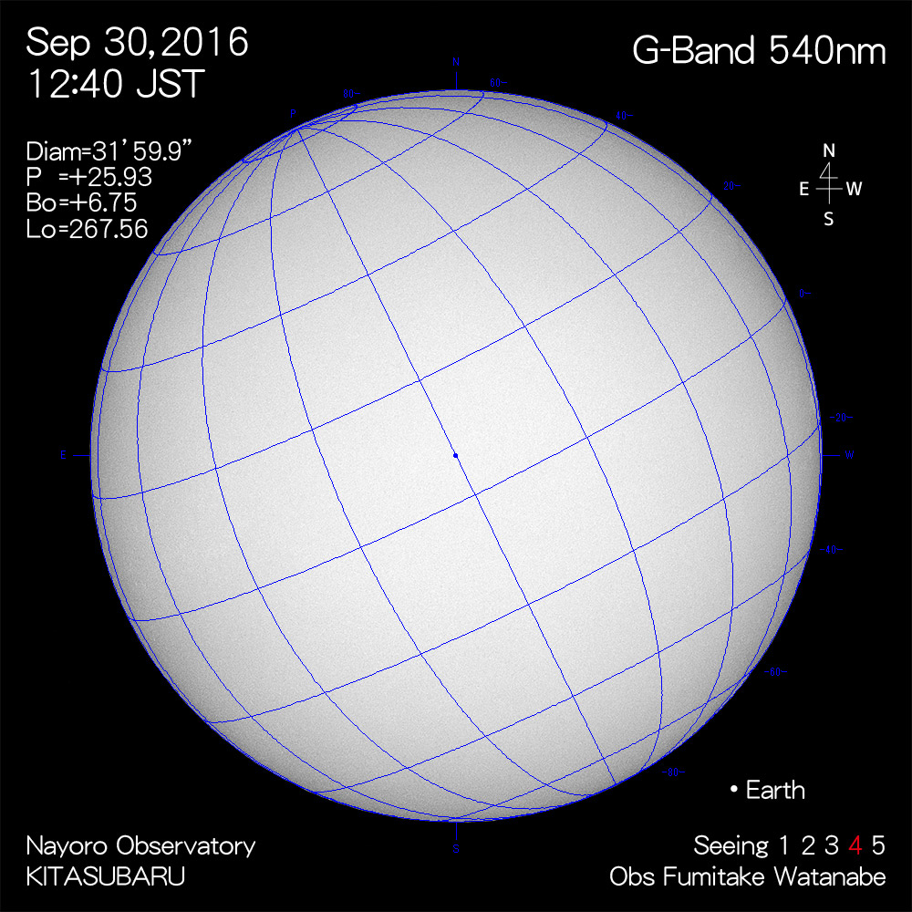 2016年9月30日540nm波長の太陽