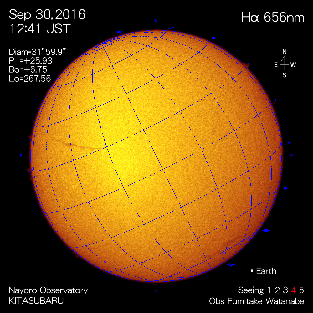 2016年9月30日Hα波長の太陽