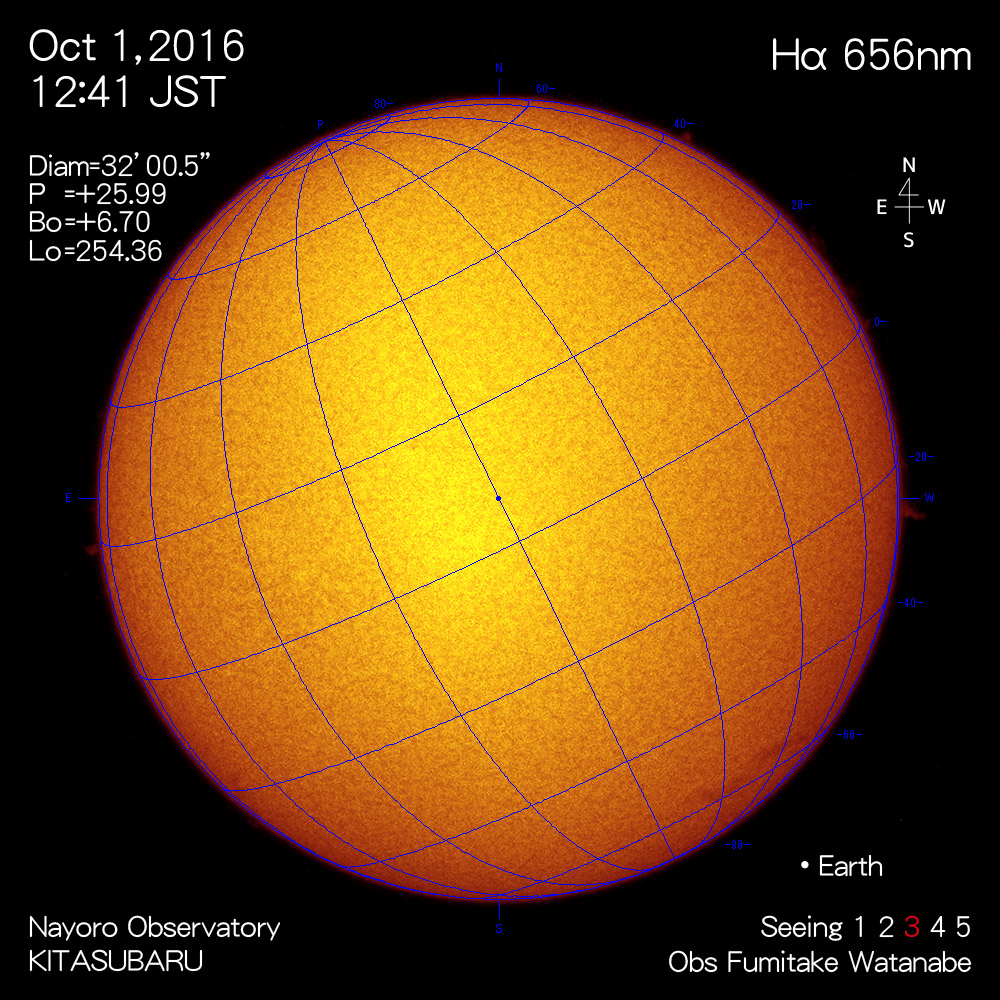 2016年10月1日Hα波長の太陽