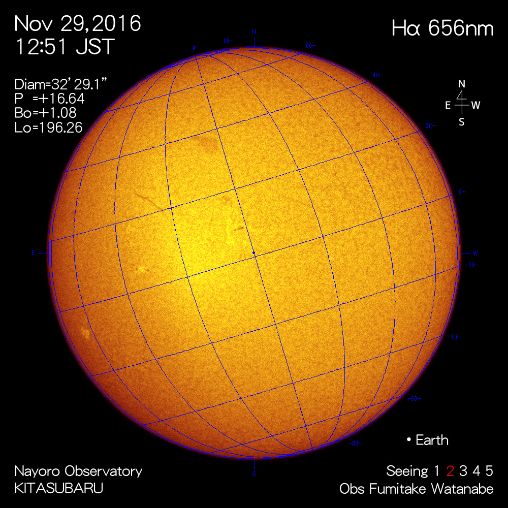 2016年11月29日Hα波長の太陽