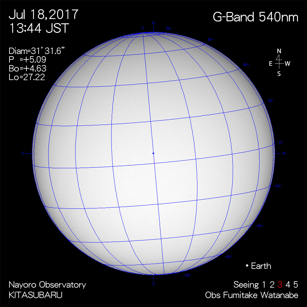 2017年7月18日540nm波長の太陽