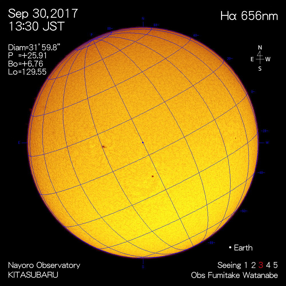 2017年9月30日Hα波長の太陽