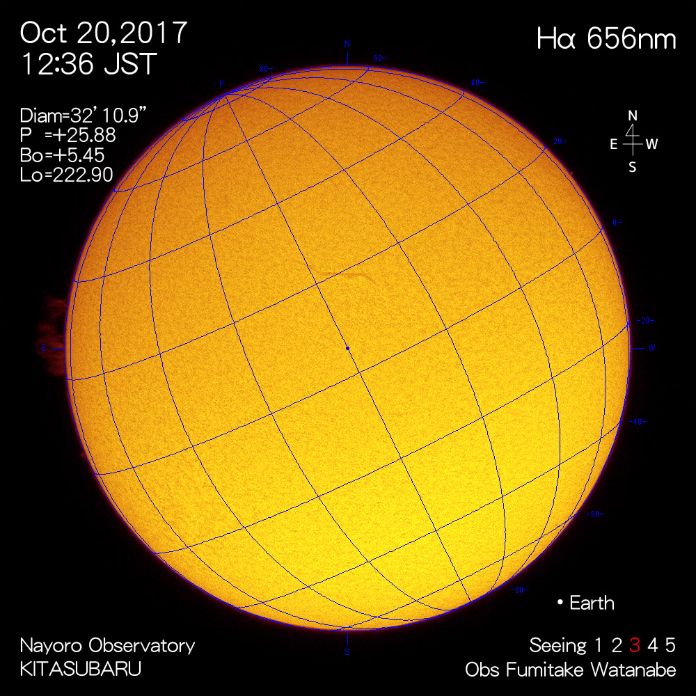 2017年10月20日Hα波長の太陽