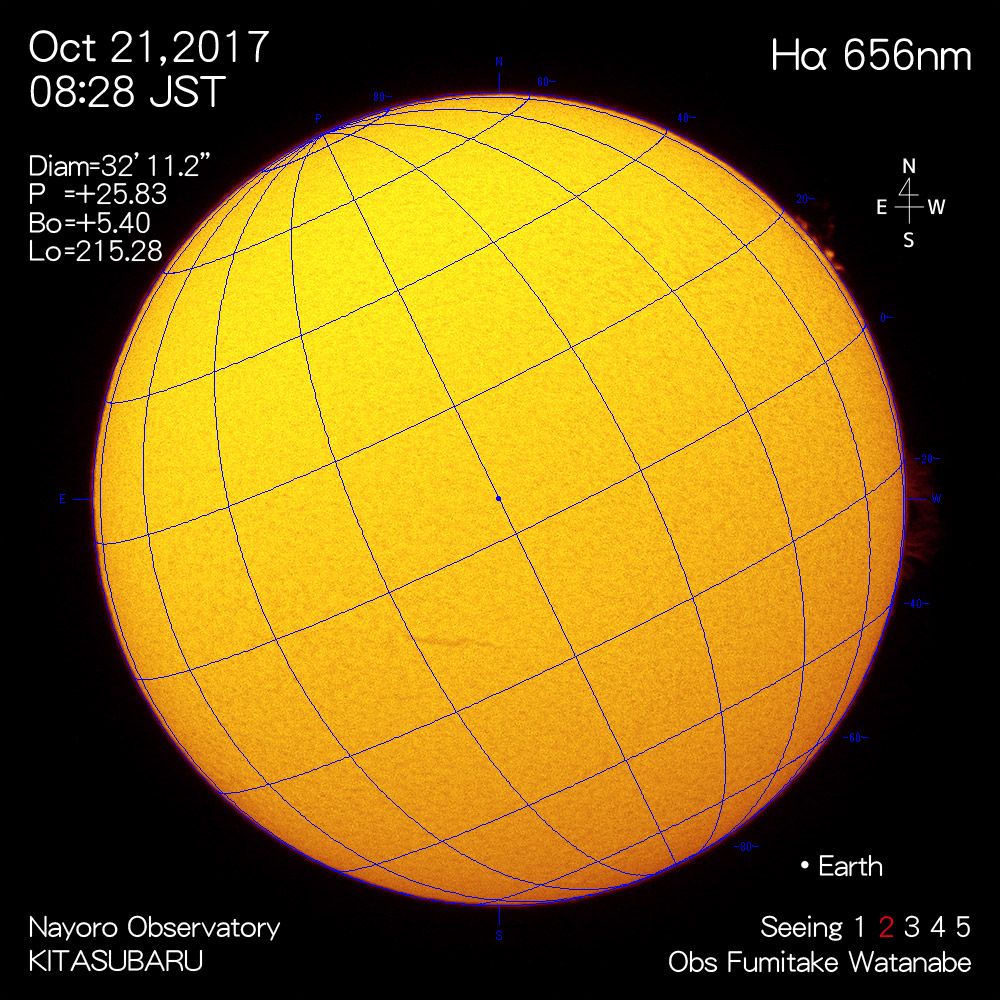 2017年10月21日Hα波長の太陽