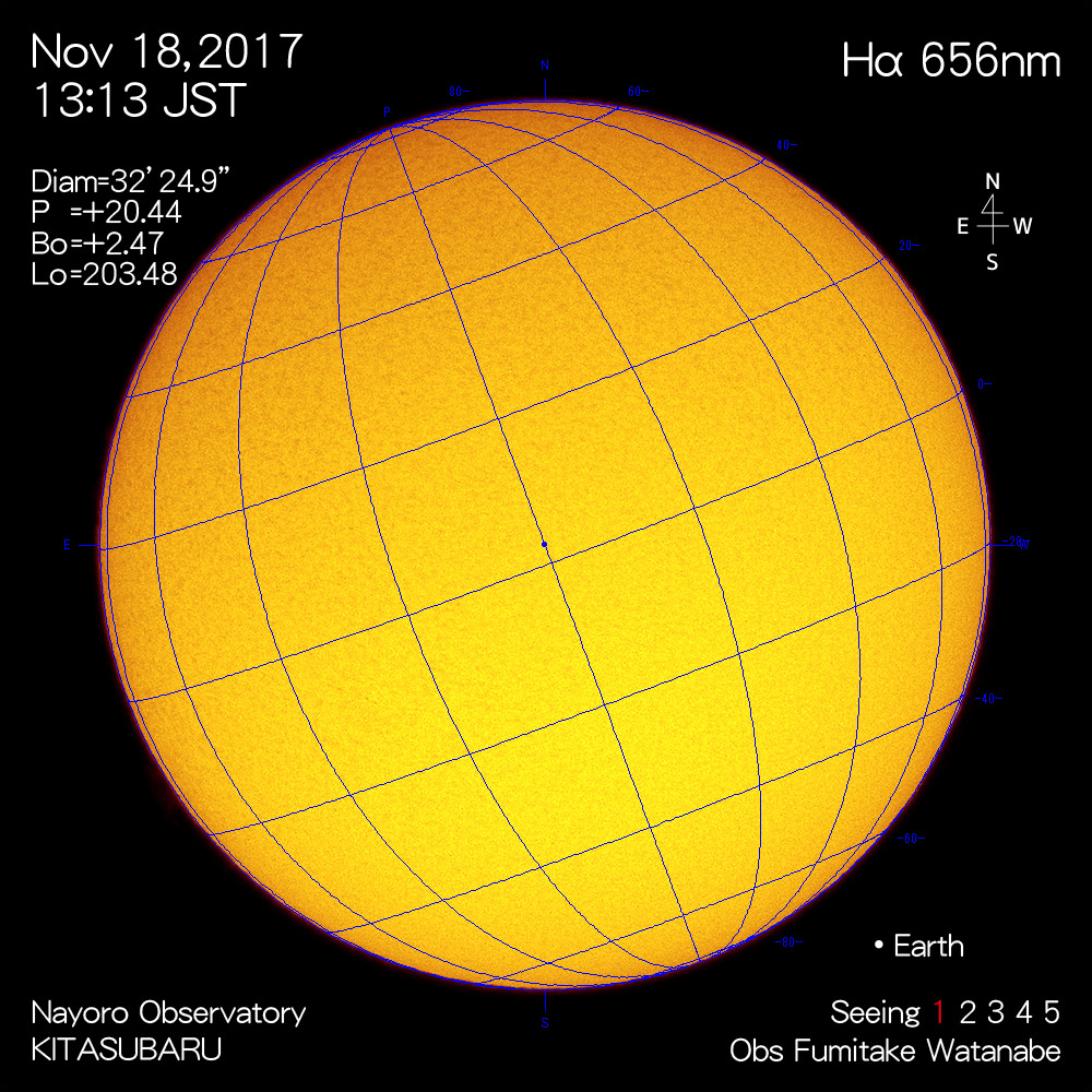 2017年11月18日Hα波長の太陽