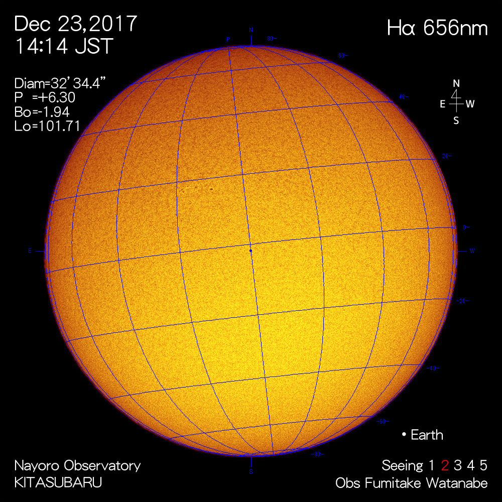 2017年12月23日Hα波長の太陽