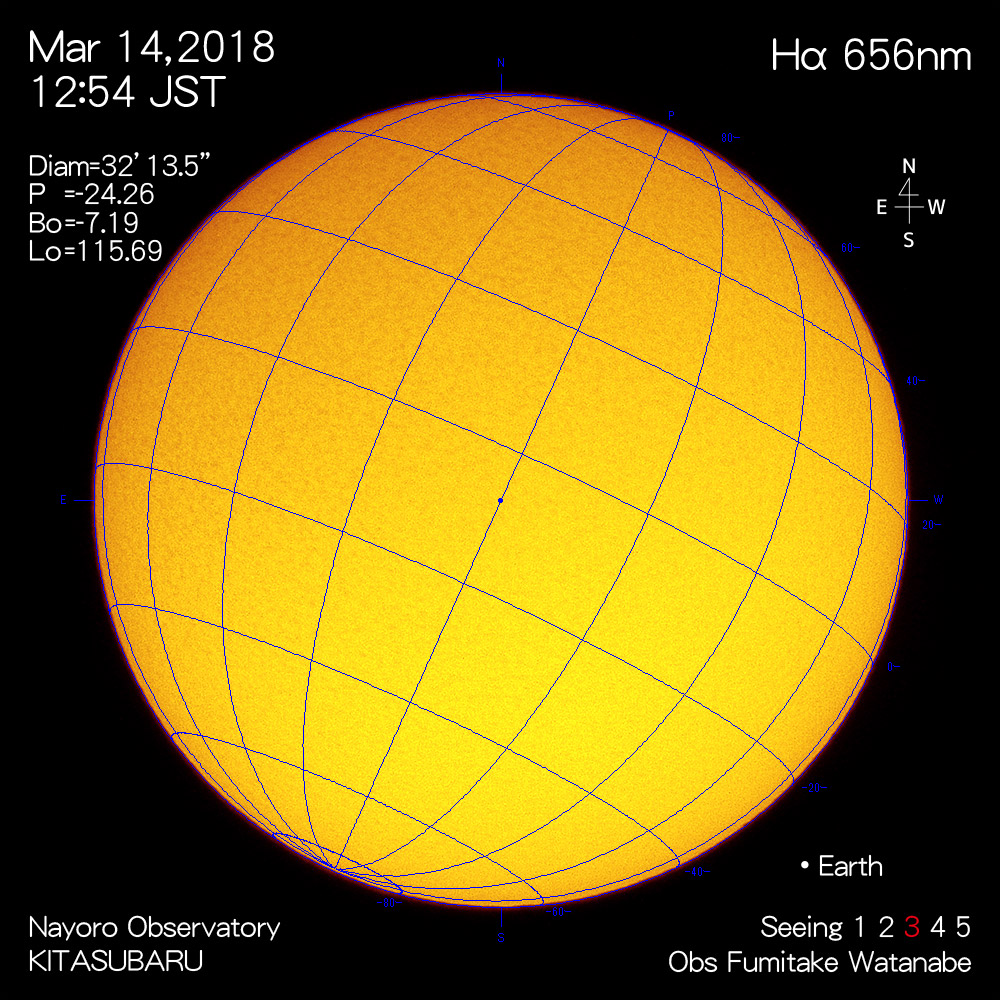 2018年3月14日Hα波長の太陽