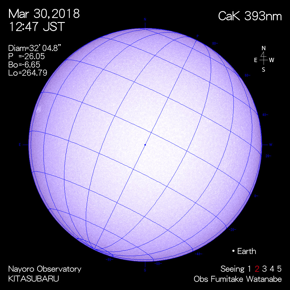 2018年3月30日CaK波長の太陽