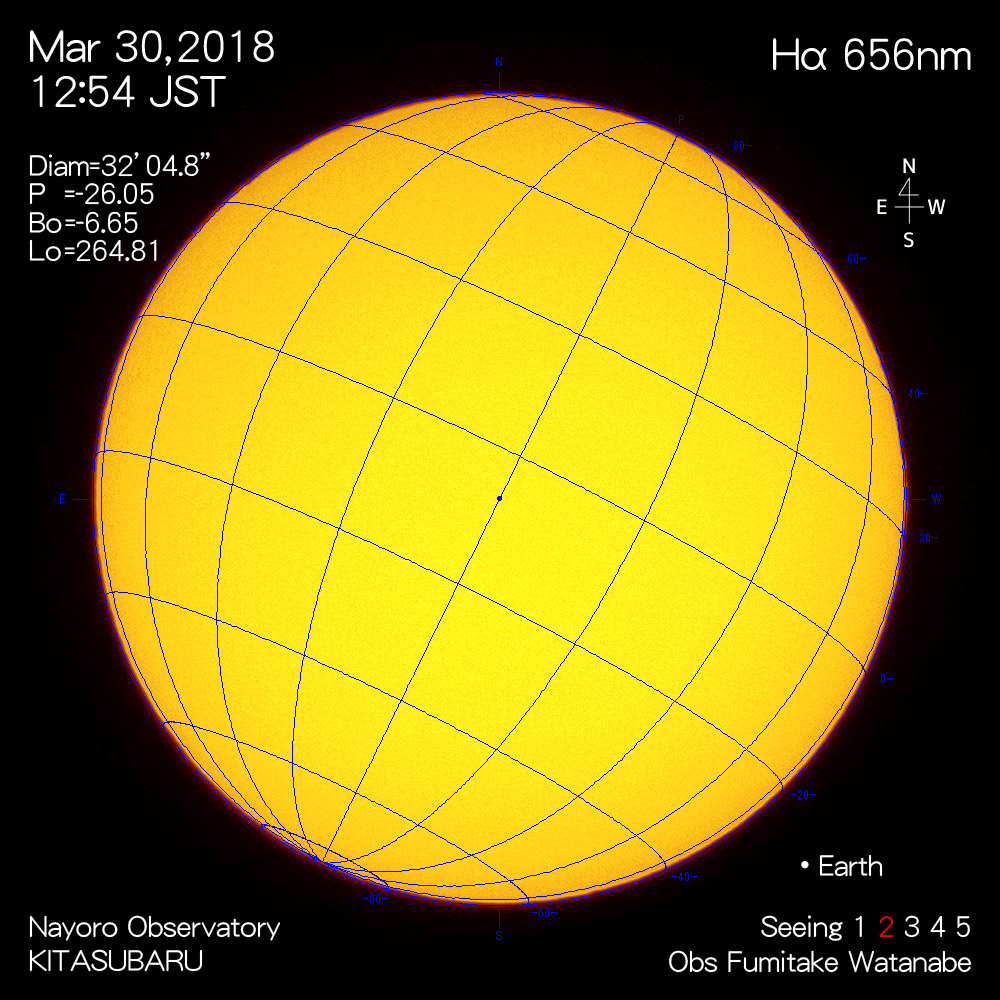2018年3月30日Hα波長の太陽
