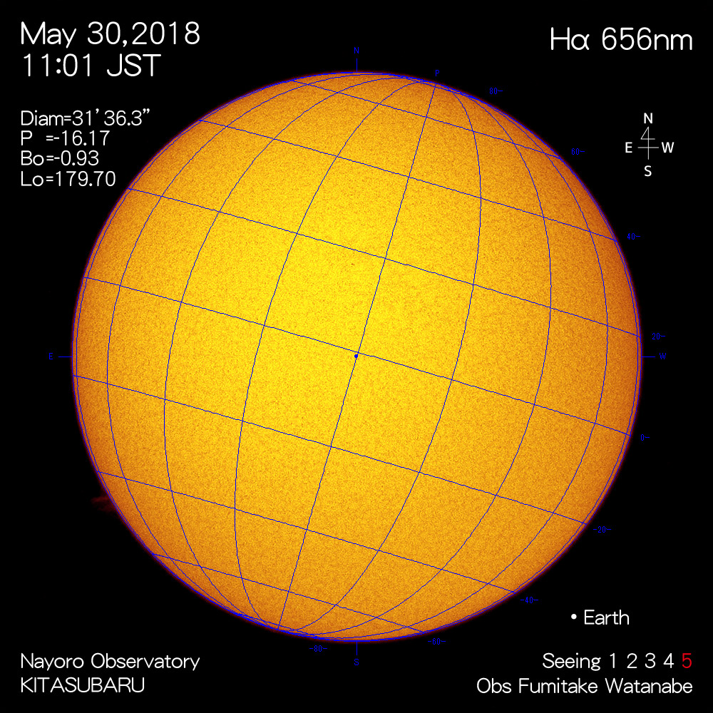 2018年5月30日Hα波長の太陽