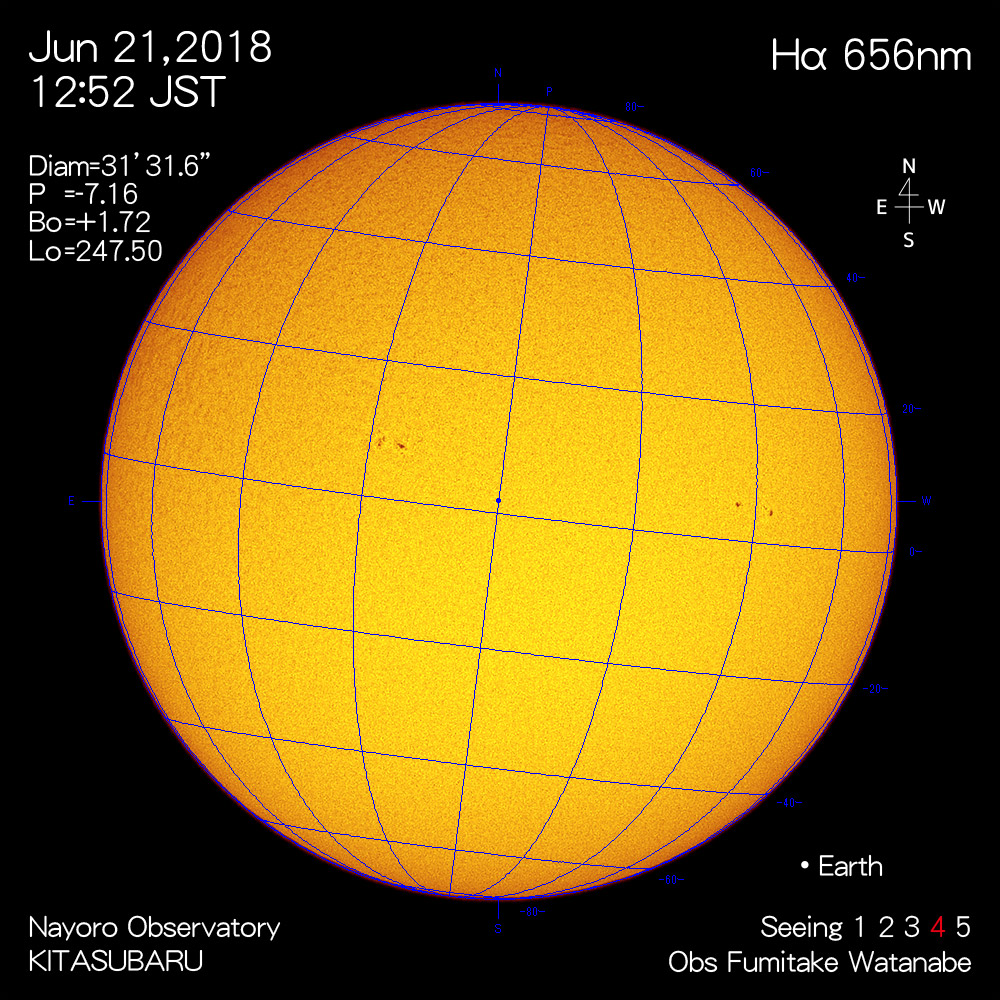 2018年6月21日Hα波長の太陽