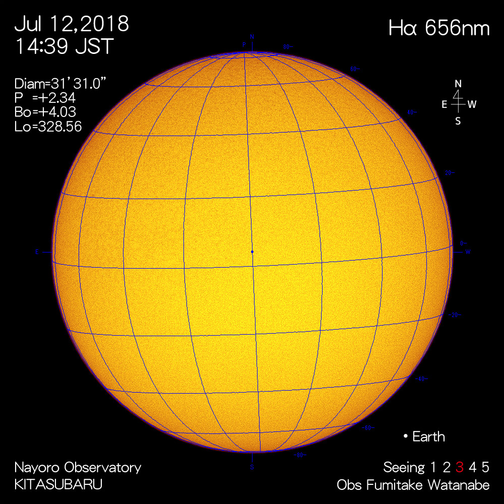 2018年7月12日Hα波長の太陽