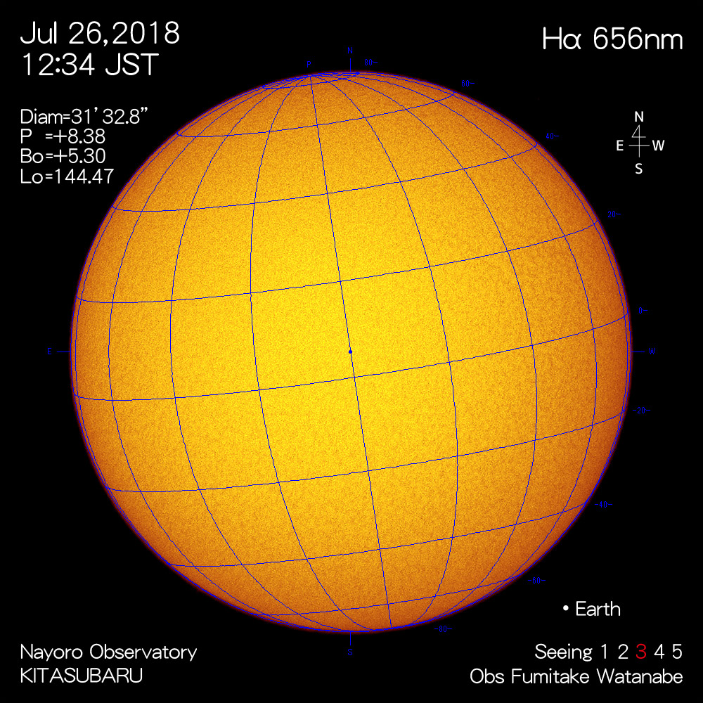 2018年7月26日Hα波長の太陽
