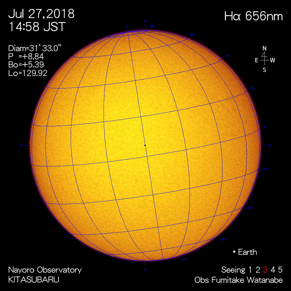 2018年7月27日Hα波長の太陽