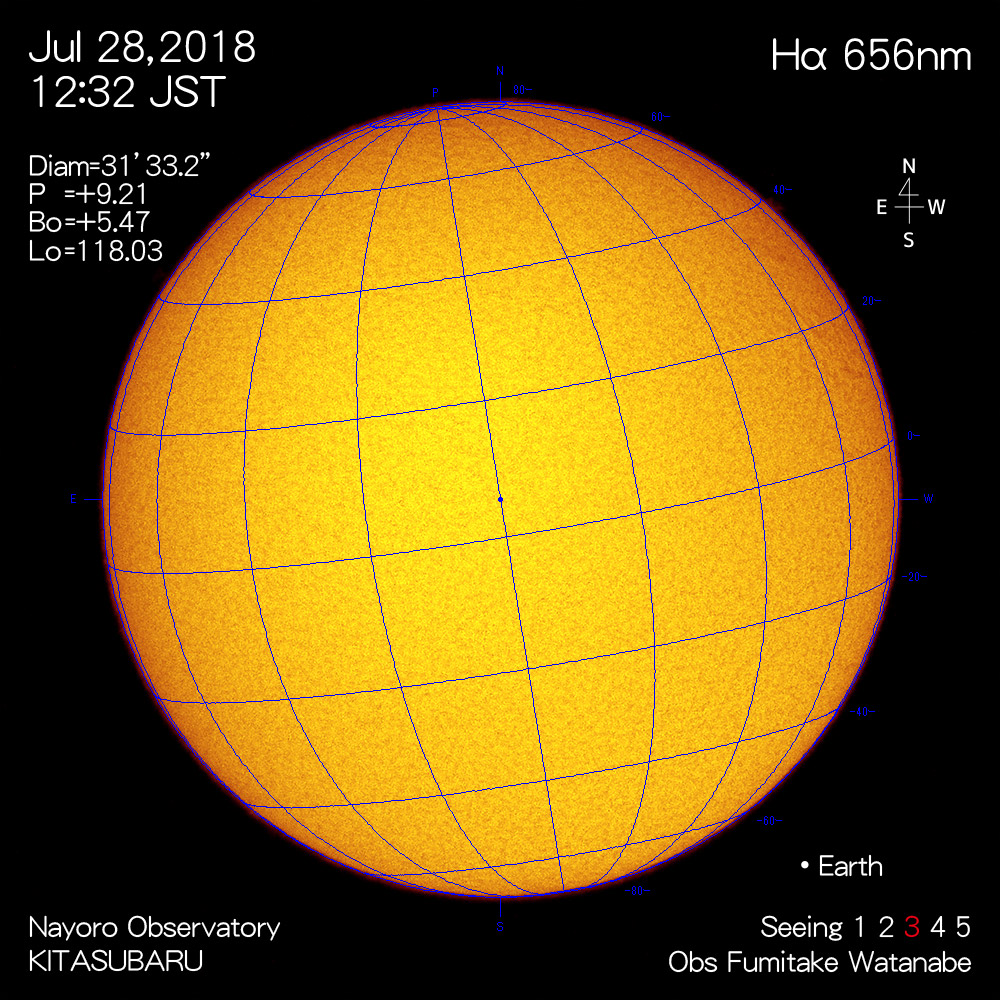 2018年7月28日Hα波長の太陽