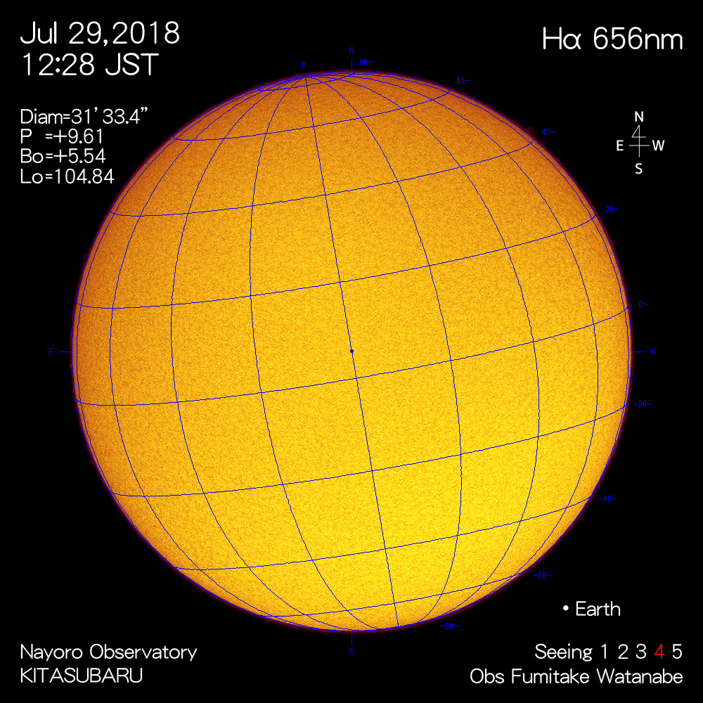 2018年7月29日Hα波長の太陽