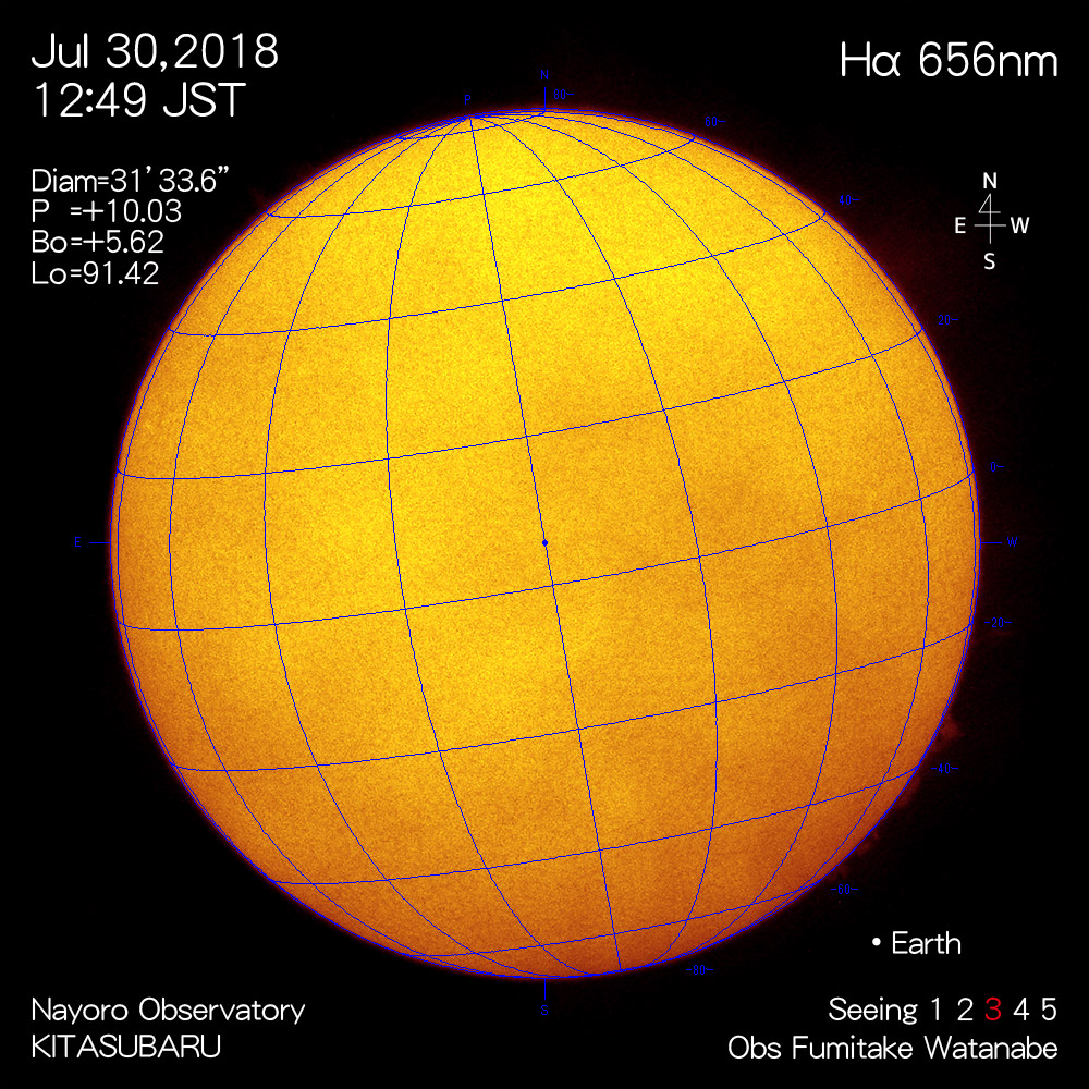2018年7月30日Hα波長の太陽