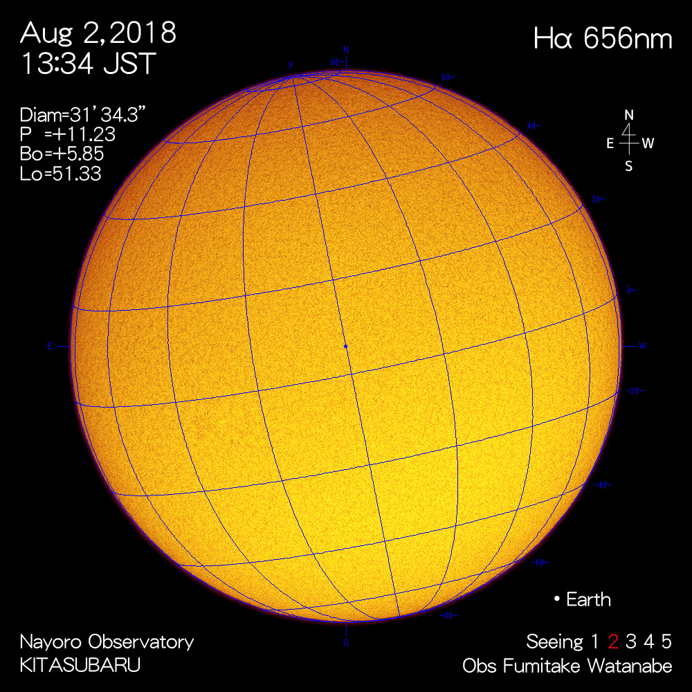 2018年8月2日Hα波長の太陽