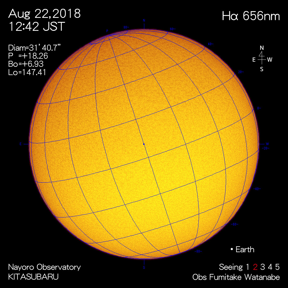 2018年8月22日Hα波長の太陽