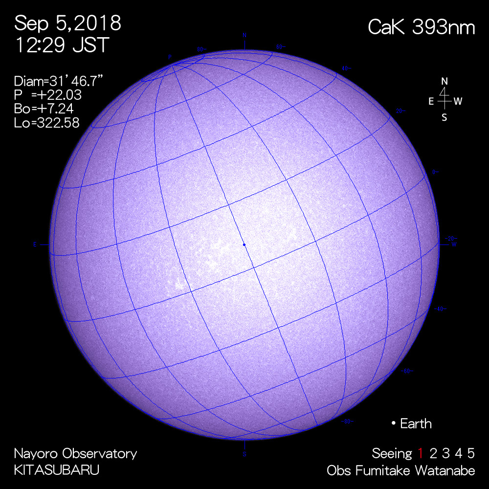 2018年9月5日CaK波長の太陽