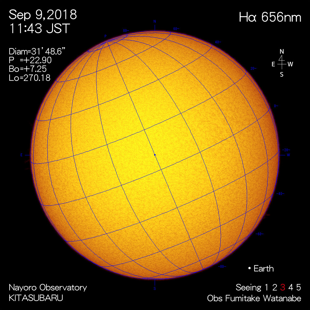2018年9月9日Hα波長の太陽