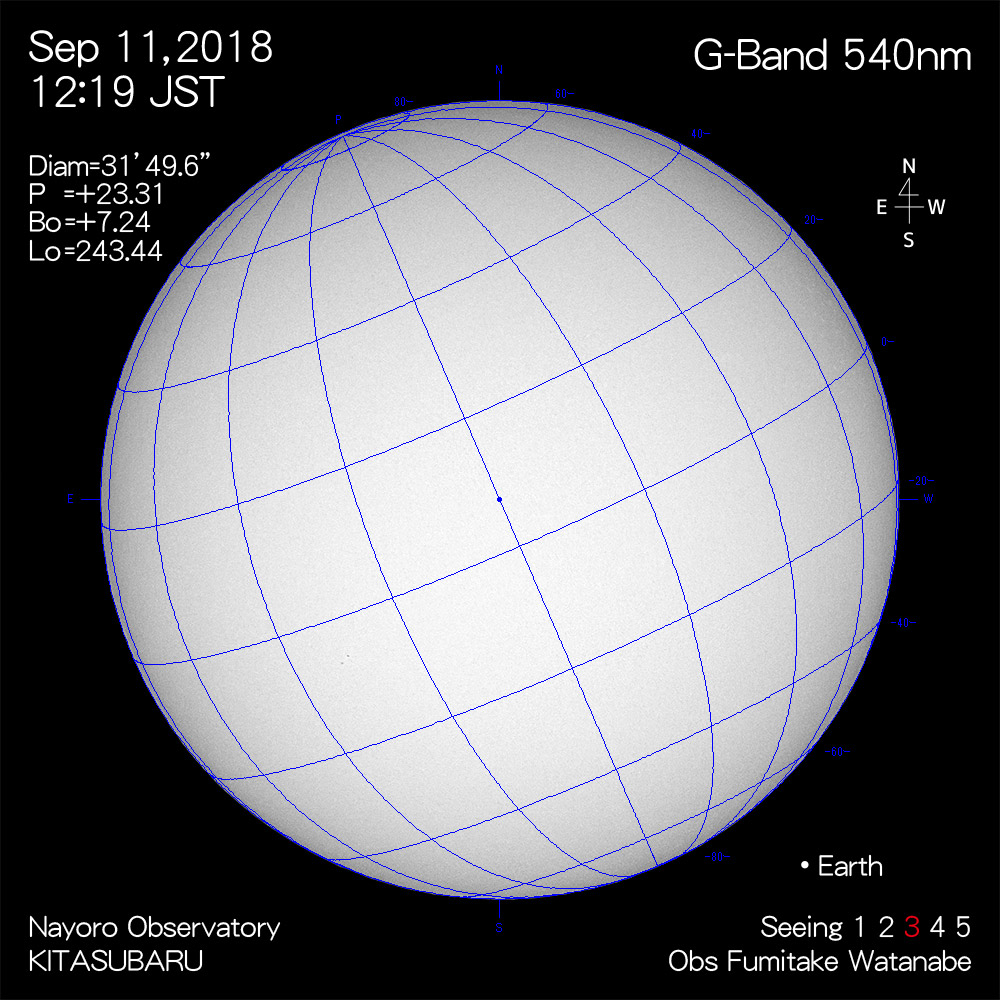 2018年9月11日540nm波長の太陽