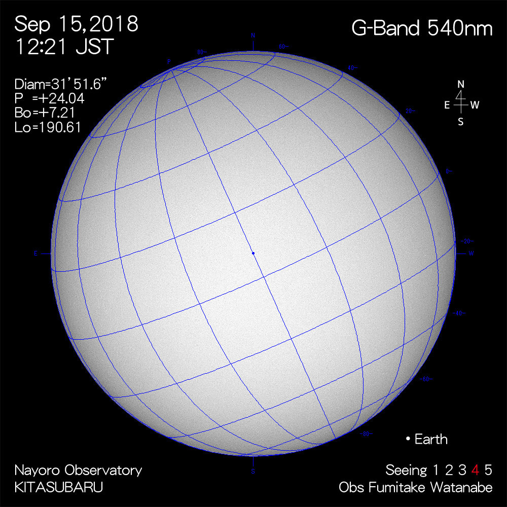 2018年9月15日540nm波長の太陽