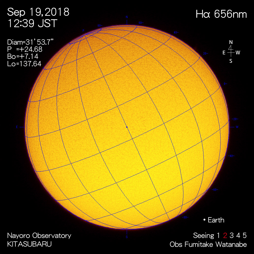 2018年9月19日Hα波長の太陽