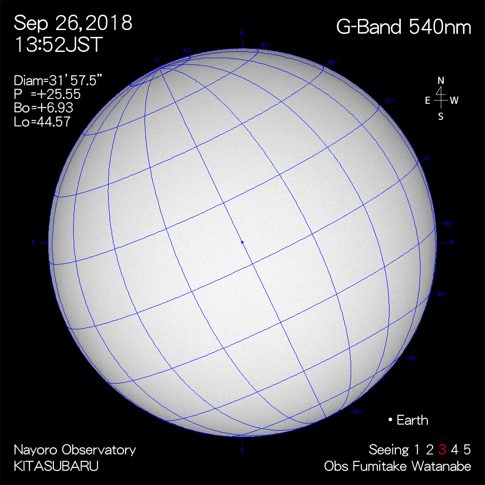 2018年9月26日540nm波長の太陽